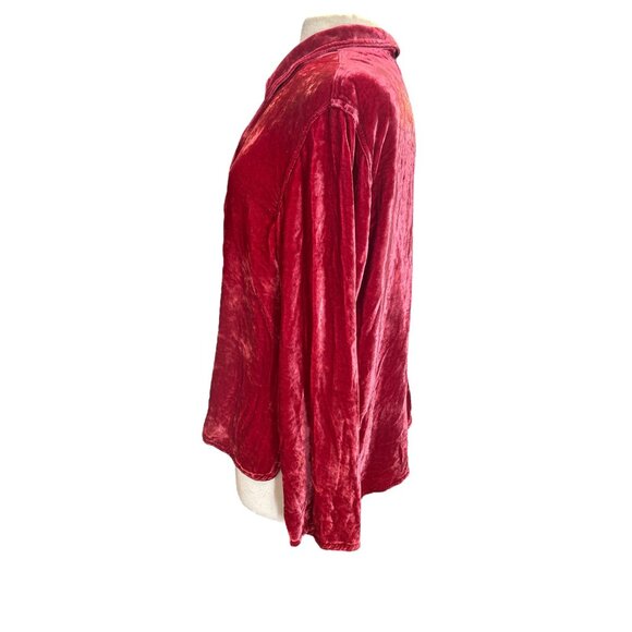 J. Jill Red Velvet Button-Up Shirt | Rayon Silk Blend | Holiday Luxe Boho Top | - Picture 3 of 10